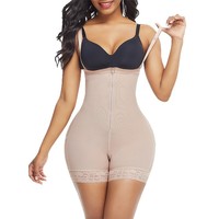 Bodysuit Pengencang Bokong Wanita Model High Waist Shapewear Camisole dengan 3 Baris Pengait dan Ritsleting Selangkangan, Pengontrol Perut