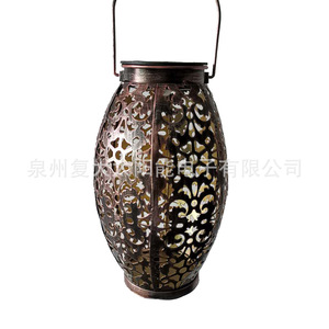 Solar Iron Lantern With Hollow Flower Cloud Design Outdoor Hanging <b>Led</b> <b>Light</b> Solar Powered With <b>Light</b> <b>Sensor</b> - Product Image 5