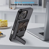Support de téléphone magnétique transparent en PC avec fente pour carte de portefeuille 2-en-1, béquille mobile pour utilisation sur bureau