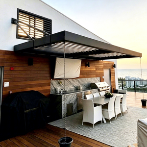 <span class=keywords><strong>Pergola</strong></span> bioclimatique motorisée murale avec éclairage LED, auvent à <span class=keywords><strong>lames</strong></span> en aluminium pour restaurant, salle à manger extérieure et espace bar - Product Image 1