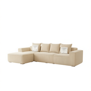 Sofá Seccional Modular Beige con Otomana, Funda de Tela Reversible, Diseño Minimalista, Sofá Cama para Sala de Estar, Esponja Cómoda - Product Image 1
