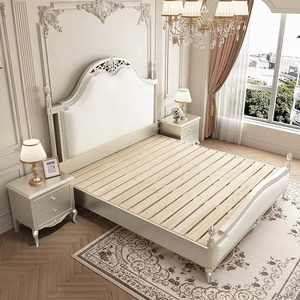 Lit King Queen de luxe français au design moderne, panneau <span class=keywords><strong>en</strong></span> <span class=keywords><strong>bois</strong></span> massif, couleur crème, style double lit américain et europé<span class=keywords><strong>en</strong></span>, pour <span class=keywords><strong>chambre</strong></span> principale - Product Image 4