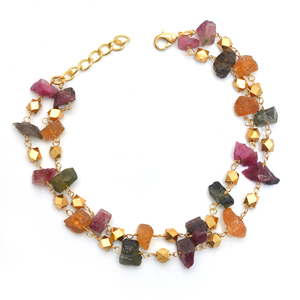 Pulsera de plata de ley 925 con turmalina en varios colores, joyería hecha a mano - Product Image 1