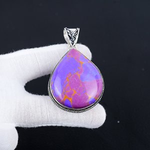 สร้อยคอจี้พลอยเทอร์ควอยซ์ทองแดงสเตอร์ลิงสำหรับ925สไตล์คลาสสิกทำด้วยมือพร้อมชุดฝาสีม่วง - Product Image 3