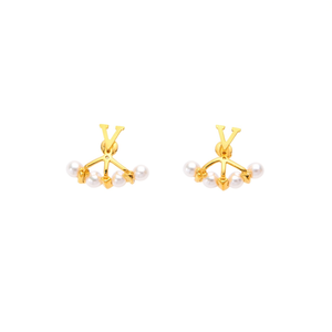 PND202501-1801 Boucles d'oreilles clous classiques en alliage de zinc plaqué or avec perles d'imitation, motif lettre, pour femme - Product Image 2