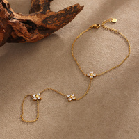 Bracelets chaîne de doigt en acier inoxydable PVD 18 carats avec strass floraux pour femmes, tendance, étanches, vente en gros de bijoux en vrac