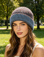 Bonnet en tricot côtelé vertical personnalisé avec motifs de lettres Argyle, revers pliable, extensible, chaud, décontracté, unisexe, pour l'hiver