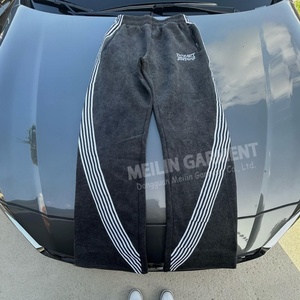 Manufacturers Custom 100% Cotton Acid Wash Sweat Pants Oversized Stripe Baggy <b>Trouser</b> Flared Sweat Pants - Product Image 3