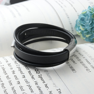yunnique Cross Shaped Leather Bracelet Black Titanium Steel Unisex Gift Jewelry - Product Image 3
