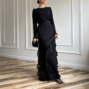 Abito Elegante Nero a Due Pezzi con Orlo a Balze e Stile Sirena, Lungo, per Serate Formali e Feste - Collezione Primavera 2026 - Product Image 1