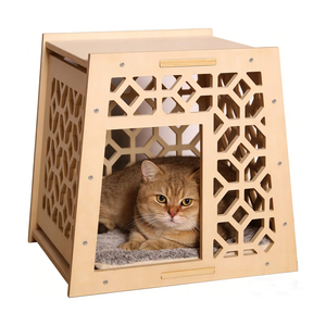 Cuccia Moderna di Lusso per Gatti da Interno in <span class=keywords><strong>Legno</strong></span> Massello con Design Intagliato Vintage, Elegante Rifugio per Animali Domestici di Facile Montaggio e Pulizia - Product Image 1