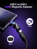 Adaptateur magnétique 240W nouvellement arrivé, connecteur USB C mâle vers femelle 16 broches rotatif à 180 degrés pour iPhone, Samsung, Huawei