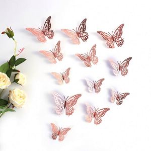 12 autocollants muraux 3D métalliques creux en forme de papillon pour Noël, festivals et décorations de fête à domicile - Product Image 1