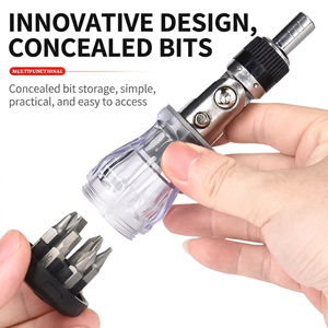 Cross <b>Screwdriver</b> Set 180 Degree Rotating Head Ratcheting Multi Angle DIY Tool Chrome Finish Plastic Handle - Product Image 3