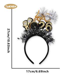 عصابات رأس بلاستيكية للعام الجديد من ياتشن، إكسسوارات شعر للحفلات، عصابة رأس مخططة باللونين الأسود والذهبي مع نجمة للفتيات، زينة للمناسبات - Product Image 4
