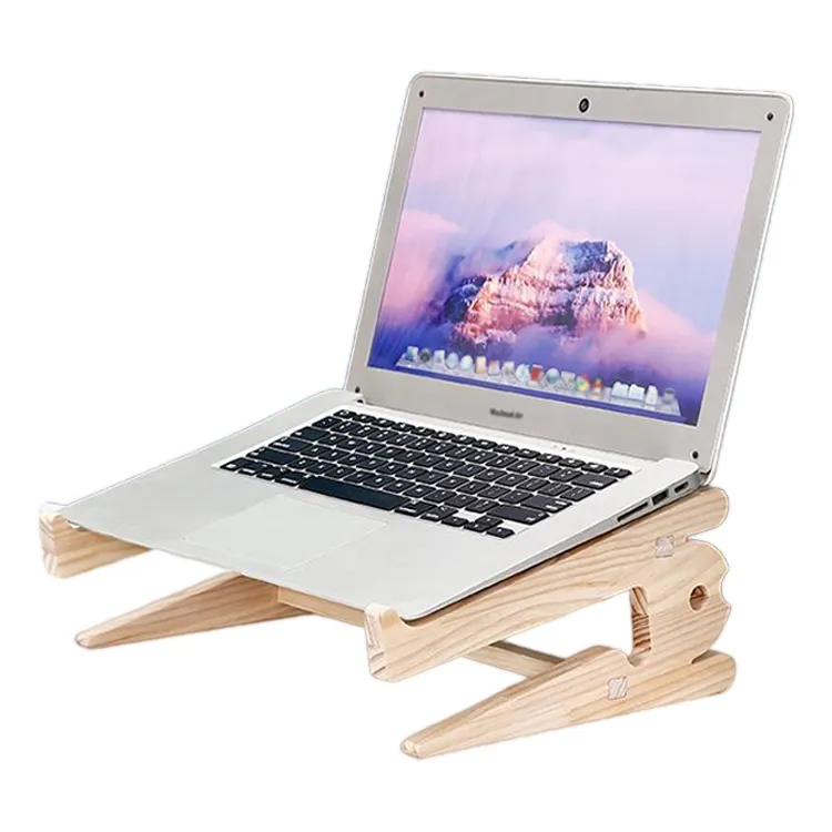Portable Desktop Detachable Ergonomic Vertical Wooden Notebook Holder Laptop Stand