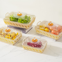 Plateau de service transparent en plastique à bord doré, design de luxe, pour fruits secs, noix, bol à fruits en verre, gâteau avec couvercle