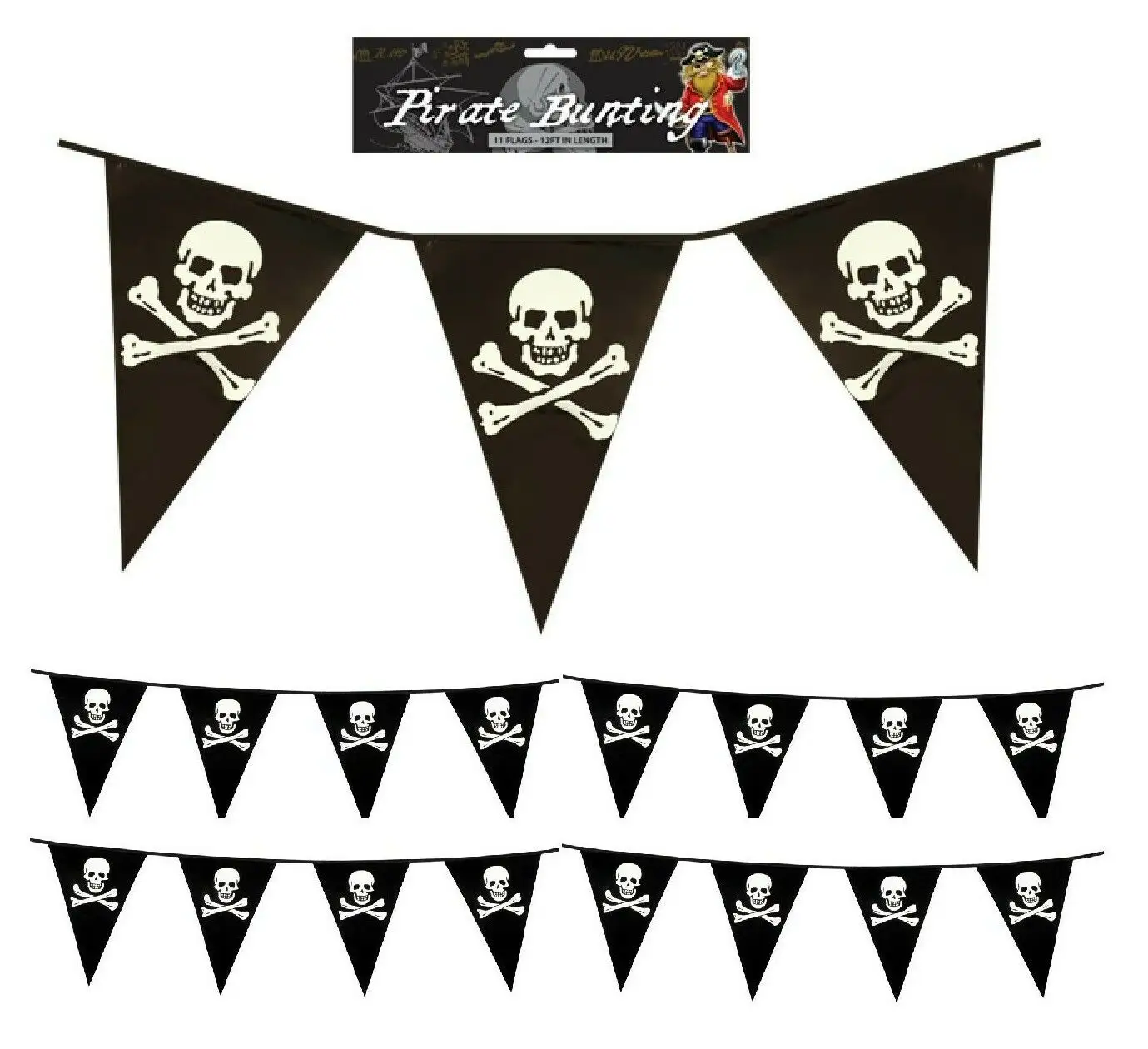 Piraat 12ft Gors 11 Vlaggen Plastic Party Tiener Kids Wimpels Banner