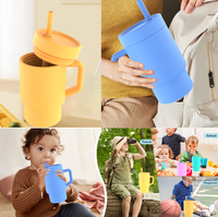 Gobelet en silicone pour bébé de 9 oz sans BPA, gobelet d'apprentissage pour tout-petits, enfants, avec paille et poignée, anti-fuite, gobelet d'apprentissage pour bébé