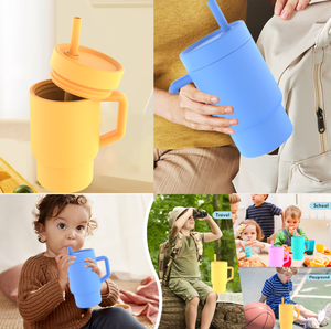 Gobelet en silicone pour bébé de 9 oz sans BPA, gobelet d'apprentissage pour tout-petits, enfants, avec paille et poignée, anti-fuite, gobelet d'apprentissage pour bébé - Product Image 5