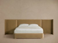 Lit de Luxe Moderne en Bois Massif, Cadre de Lit Designer Courbé et Élargi, Lit Capitonnée pour Chambres Parentales, Hôtels de Luxe et Villas