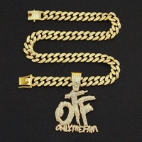 Bijoux en alliage rempli d'or et strass bling hip hop lettre OTF pendentif ras du cou