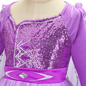 Elsa Anna Snow Queen 2 ragazze vestito frozen viola manica lunga Halloween carnevale bambini Cosplay Costume da principessa abito con mantello - Product Image 4