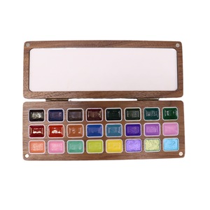 Caja de madera de nogal hecha a mano 24 colores nacarado sólido acuarela pintura conjunto brillo metálico paleta de colores - Product Image 1