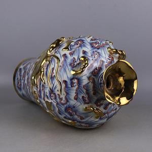 Jingdezhen Ceramic Customization Vase Yuan <strong>Dynasty</strong> Blue and White Underglaze Red Carving <strong>Gold</strong> Lion Antique Amphora Plum Vase - Product Image 3