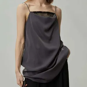 Wholesale Custom Off Shoulder Sleeveless Shirt Women Satin Lace Fashion Halter Cami Top