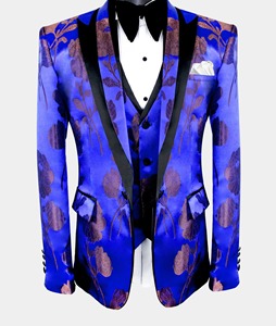 Diseño a medida Hombres <span class=keywords><strong>Elegantes</strong></span> <span class=keywords><strong>Caballeros</strong></span> de negocios Casual Formal Hombres Traje floral azul Slim Fit Traje de solapa Traje DE BODA Proveedor - Product Image 3