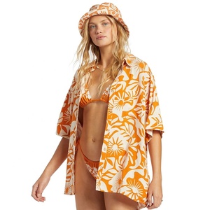ملابس علوية صيفية مخصصة أزهار استوائية مطبوعة رايون بأكمام قصيرة مقاس كبير للنساء قميص بأزرار فستان للعطلات - Product Image 3