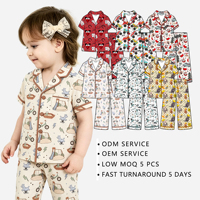 Kids Lapel Trim Piping Pajama Set, Short Sleeve Top & Long Pants Bali Yarn Sleepwear, Breathable Casual Children Home Wear