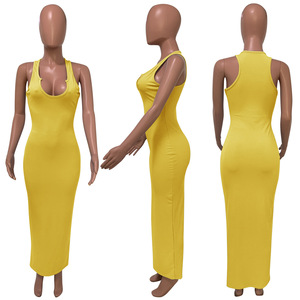 Abito lungo donna estivo Casual elegante con scollo <span class=keywords><strong>a</strong></span> U senza maniche <span class=keywords><strong>a</strong></span> coste in maglia Maxi abito - Product Image 1