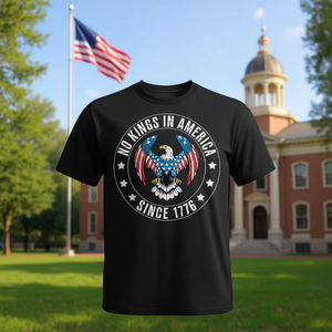 T-shirt No Kings In America Since 1776 con design dell'aquila patriottica, vestibilità unisex nera - Product Image 3