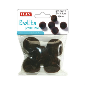 Iln <b>Wool</b> Pompom 3.5 Cm <b>Brown</b> Craft Supply - Product Image 2