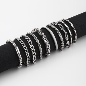 Hombres europeos americanos Hip-Hop <span class=keywords><strong>Cadena</strong></span> <span class=keywords><strong>cubana</strong></span> Estilo Acero inoxidable Baño Color Pulsera Pulseras de eslabones de <span class=keywords><strong>cadena</strong></span> de moda - Product Image 1