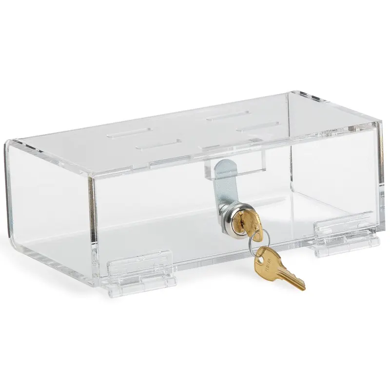 Custom Small Size Clear Rectangle Acrylic Refrigerator Lock Box with Key Lock