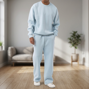 Men's Navy Blue Full Zip Tracksuit Set <b>White</b> Side Stripes Breathable Eco-Friendly Quick Dry 100% Cotton Casual <b>Jogger</b> Pants - Product Image 3