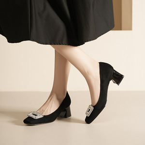 Square Toe <b>Block</b> Heel Pumps With Rhinestone Decoration Formal Women's Shoes 5688C-175 - Product Image 3