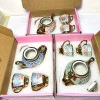 Service à café en céramique de style européen, 6 tasses et 6 assiettes, finition électrolytique, coffret cadeau, idéal pour le Moyen-Orient, en promotion