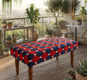 Handmade Geometric Wool Jute Wooden Bench Upholstered Boho Entryway Seating Rustic Farmhouse Accent Seat <b>End</b> of <b>Bed</b> Furniture - Product Image 1