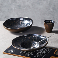 Vaisselle en céramique personnalisée pour hôtel, assiettes modernes, service de buffet, vaisselle, ensemble d'assiettes en céramique noire haute température