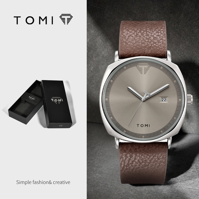 TOMI Vintage Quartz Business Watch with 40mm Square Dial Glass Window 22mm Alloy Buckle and Pointer Display Hangzhou Movement
