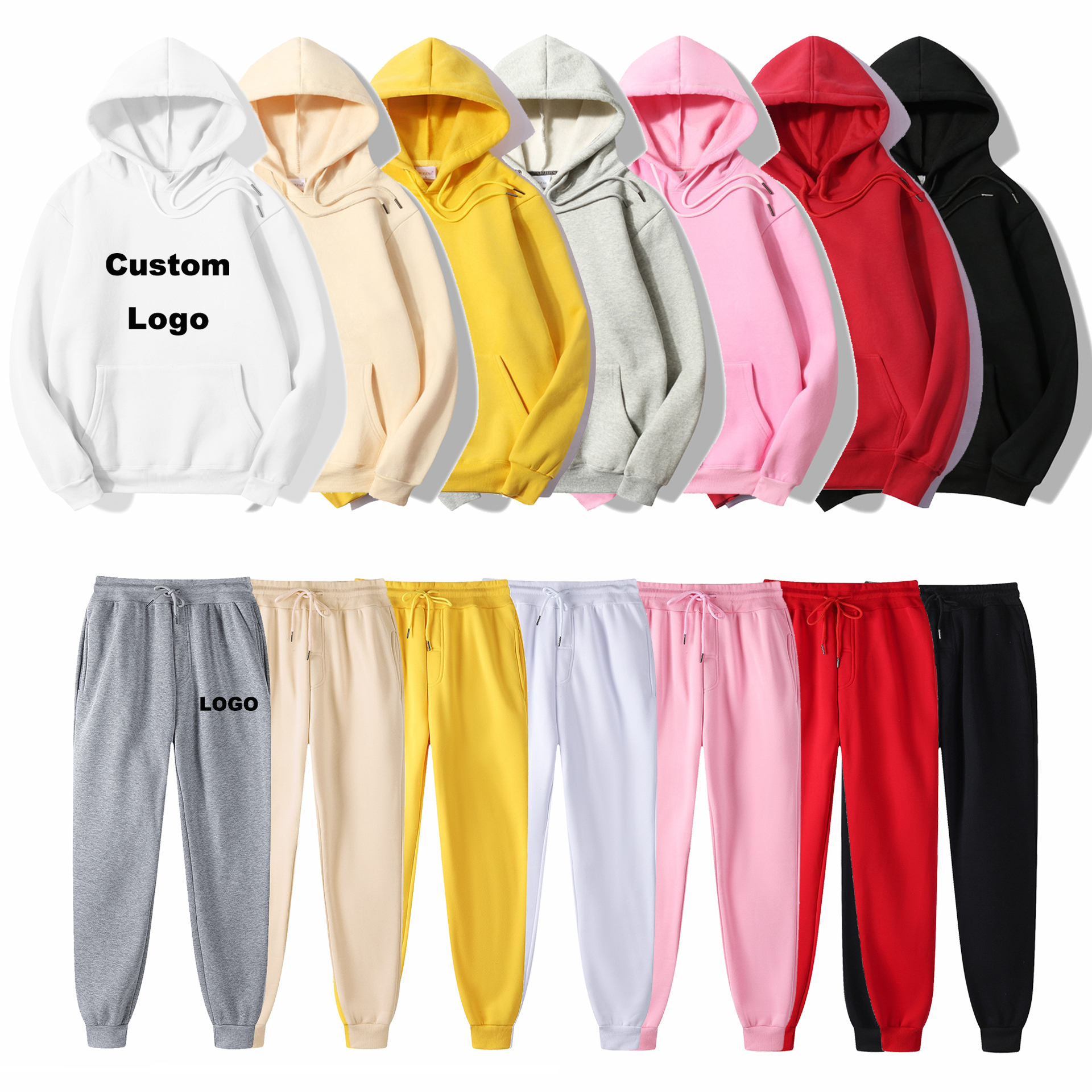 100% Cotton men's hoodies & sweatshirts plain blank hoodies custom logo embroidered oem sweatpants and hoodie set unisex for men