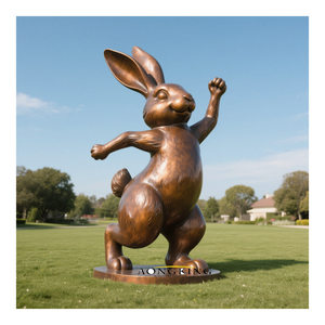 Statue d'animal réaliste, décoration de zoo, taille personnalisée, sculpture de lapin en bronze coulé pour jardin, en train d'effectuer des exercices - Product Image 1
