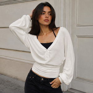Women Real Two‑Piece V Neck Batwing Long Sleeve <b>Top</b> Button Placket Loose Fit Spaghetti Strap Camisole Ladies <b>Tops</b> - Product Image 2