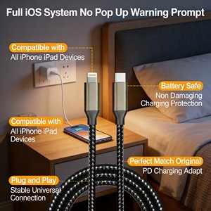 สาย USB C to L 27W PD ชาร์จเร็ว สายถักไนลอน สำหรับ <span class=keywords><strong>iPhone</strong></span> <span class=keywords><strong>14</strong></span> 13 12 ซิงค์ข้อมูล + ชาร์จ 2-in-1 - Product Image 6