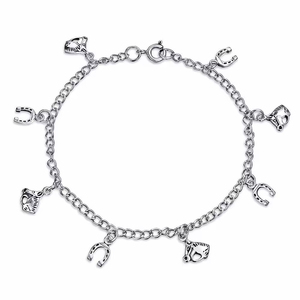 Pave CZ Jewelry Pulsera de eslabones de broca de caballo ecuestre de herradura personalizada de plata esterlina - Product Image 4