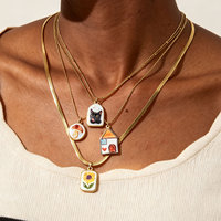 Kalung Liontin Bunga Kartun Lucu Enamel Cantik Tahan Air Berlapis PVD Joolim Grosir Perhiasan Baja Tahan Karat